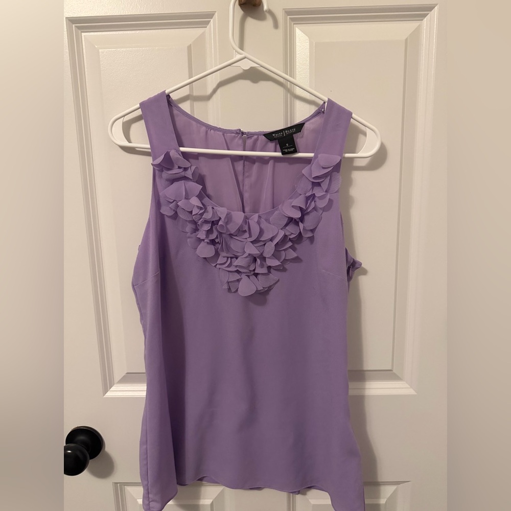 White House Black Market Lavender Ruffle-Trim Sleeveless Shell